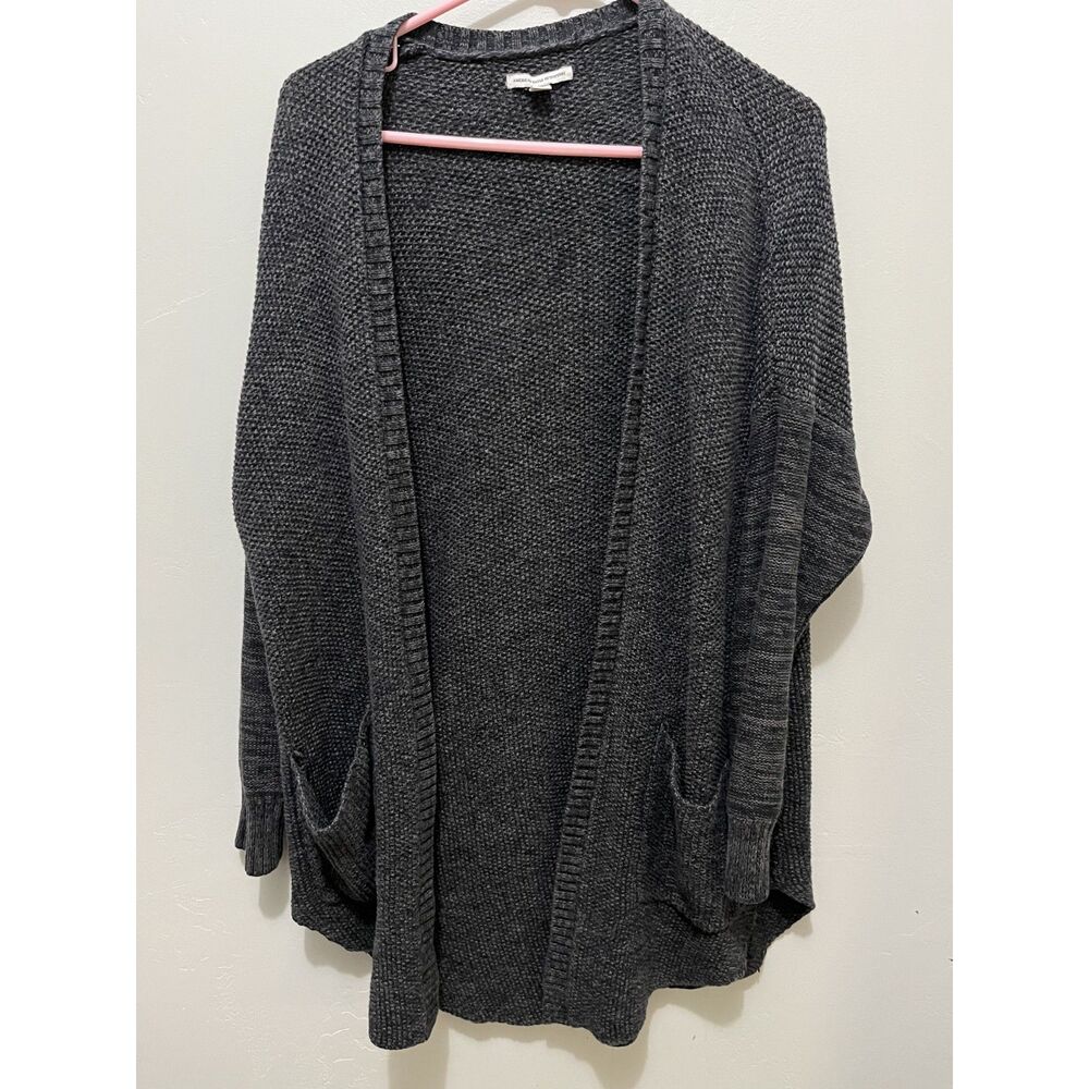 American Eagle Charcoal Gray Waffle Knit Cardigan Sweater Size XL